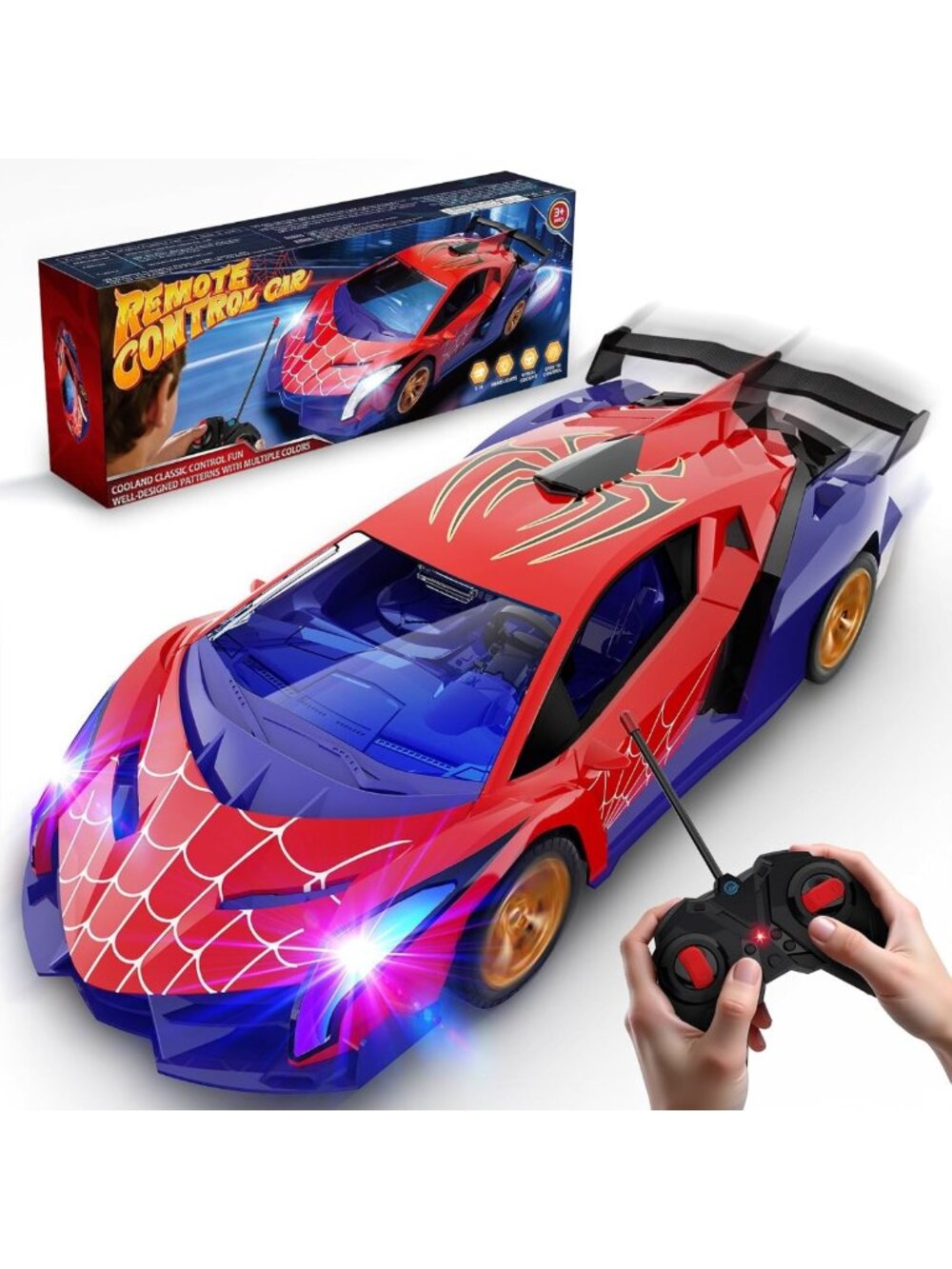 Remote Control Spider Car with Multi-Color Lights, Drift RC Toy for Kids 3-10